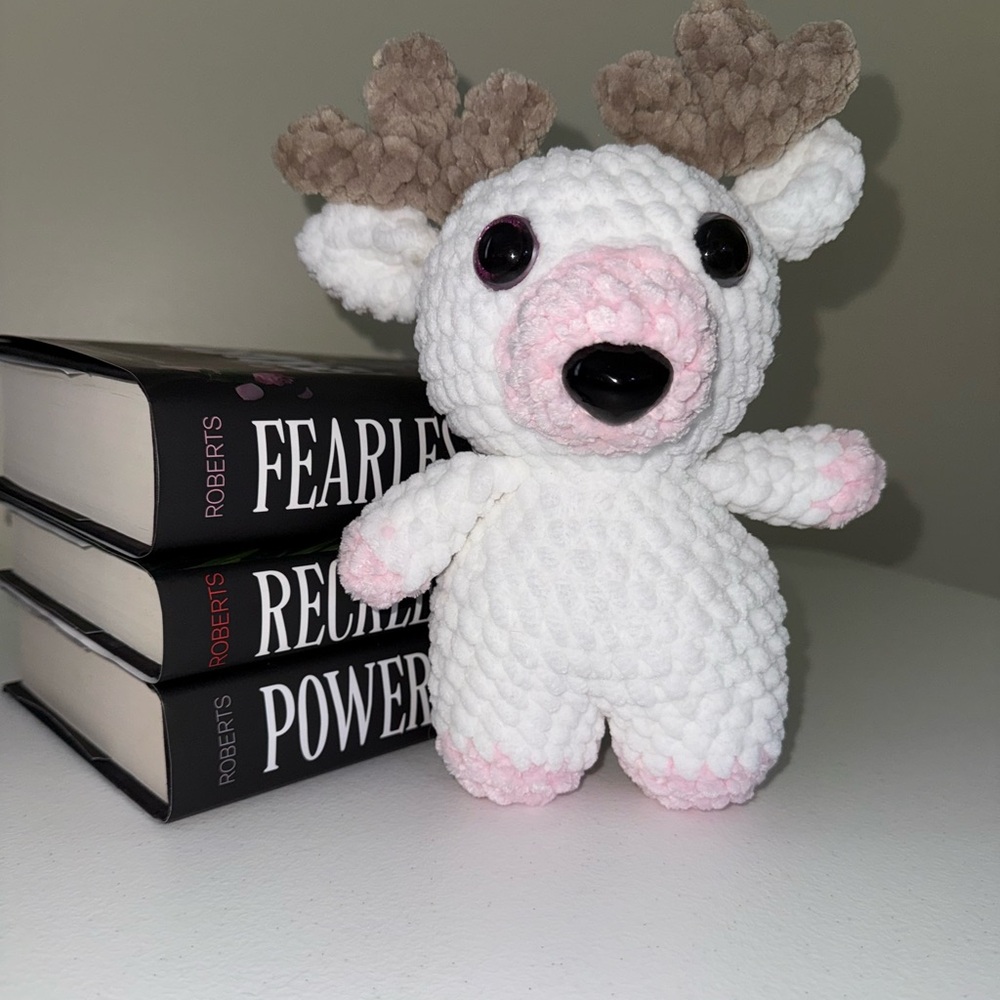 Hand Crafted Crocheted White and Pink Deer